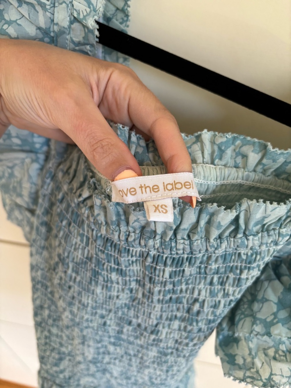 Anthropologie Love the Label Light Aqua Smocked Peplum Top - Picture 4 of 5